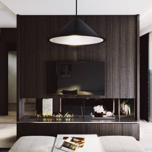 Proste i eleganckie materiały jakie zostały użyte to głównie ciemny fornir oraz kontrastujące z nim jasne ściany i wyposażenie co daje mu ponadczasowy design. Projekt i zdjęcia ZUP-a