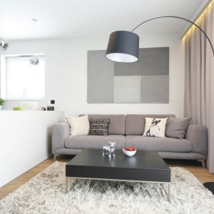 Nowoczesna sofa z głębokimi siedziskami zapewnia wygodę. Projekt Katarzyna Uszok. Fot. Bartosz Jarosz