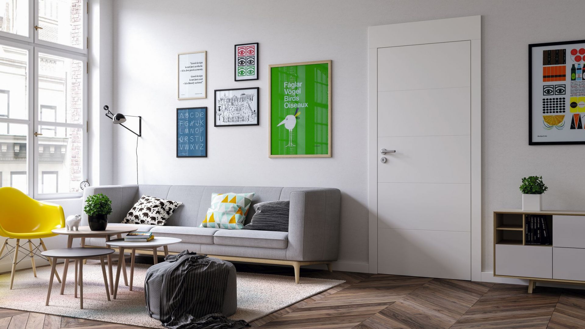Biały kolor powierzchni drzwi Vector z kolekcji Premium E to doskonała propozycja dla tych, którzy mają mały salon.Fot. Porta KMI Poland