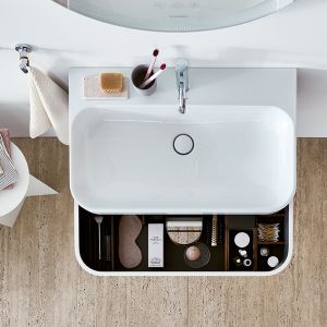 Także w wielu seriach wyposażenia łazienkowego kształty prostokąta, czy koła stanowią podstawę projektową. Fot. Duravit