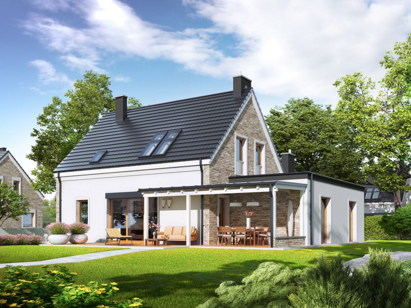 Elegancki charakter domu podkreśla efektowna elewacja z klinkieru, która będzie cieszyć swoim pięknym wyglądem i trwałością przez lata. Projekt: Tymon G1, pracownia Archipelag