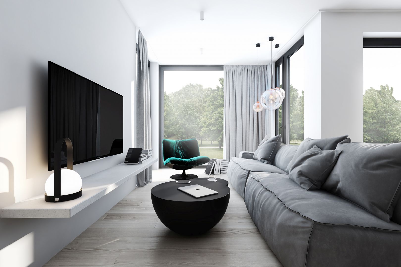 Ten 74-metrowy apartament w nowym budownictwie na warszawskim Mokotowie wydaje się być
o wiele przestronniejszy niż w rzeczywistości. Projekt AM.Home