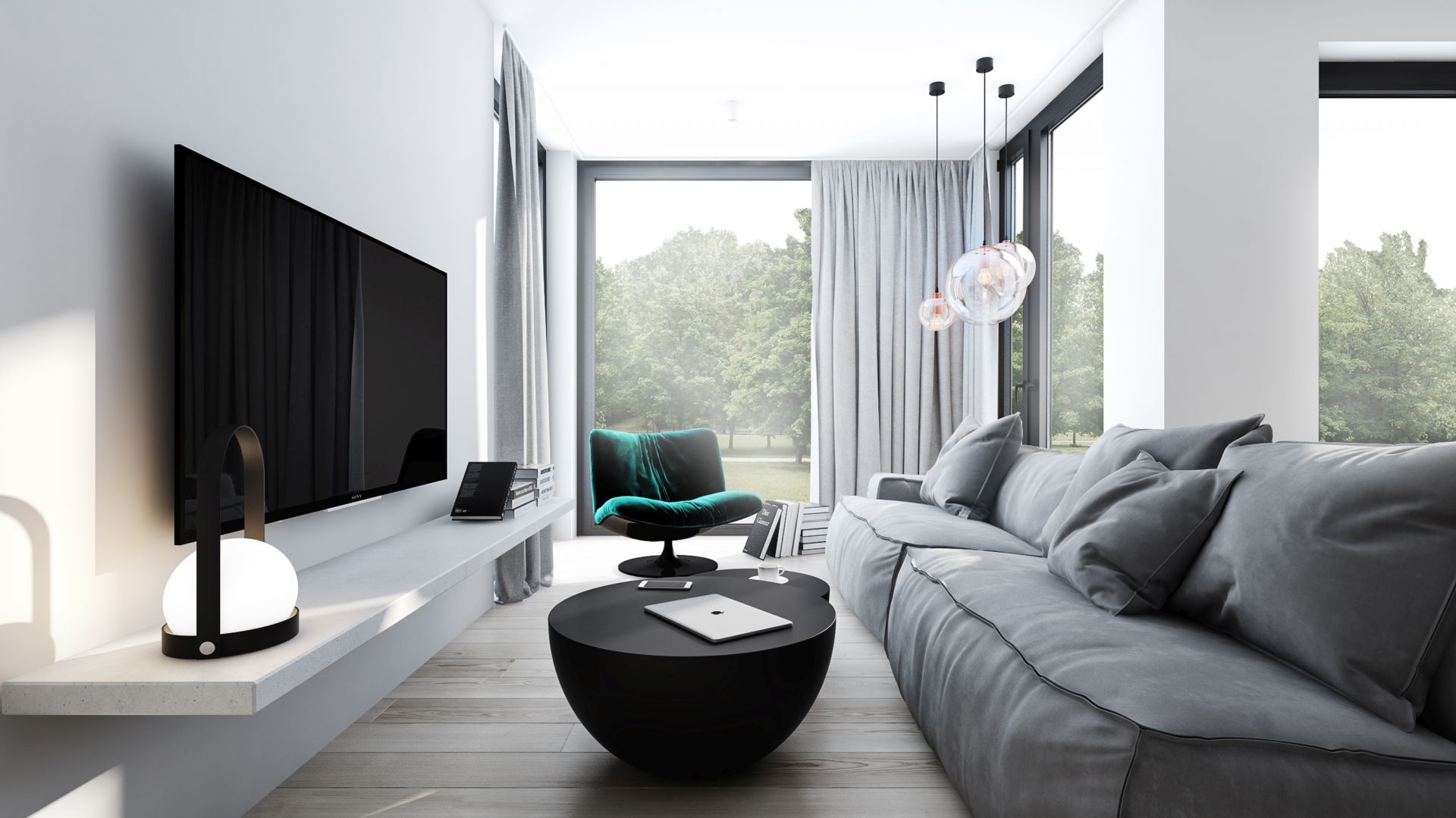 Ten 74-metrowy apartament w nowym budownictwie na warszawskim Mokotowie wydaje się być
o wiele przestronniejszy niż w rzeczywistości. Projekt AM.Home