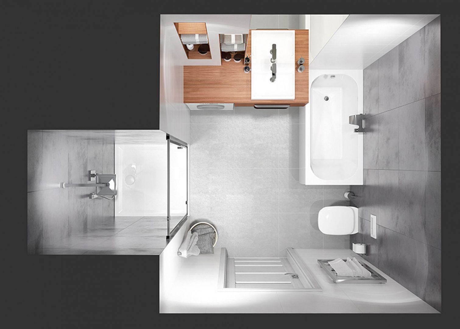 Propozycja aranżacji łazienki o metrażu 5 m2. Fot. Sanplast