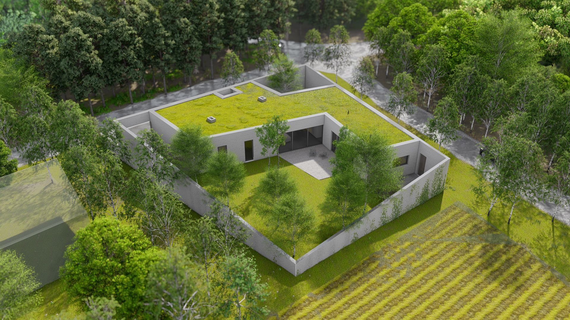 Dom Na Skrzyżowaniu - projekt domu przy ruchliwym skrzyżowaniu, który jednocześnie jest barierą akustyczną. Autorzy projektu: Marek Wawrzyniak, Anna Wawrzyniak, Alina Kudla, Joanna Wawrzyniak, Karol Wawrzyniak, pracownia Toprojekt