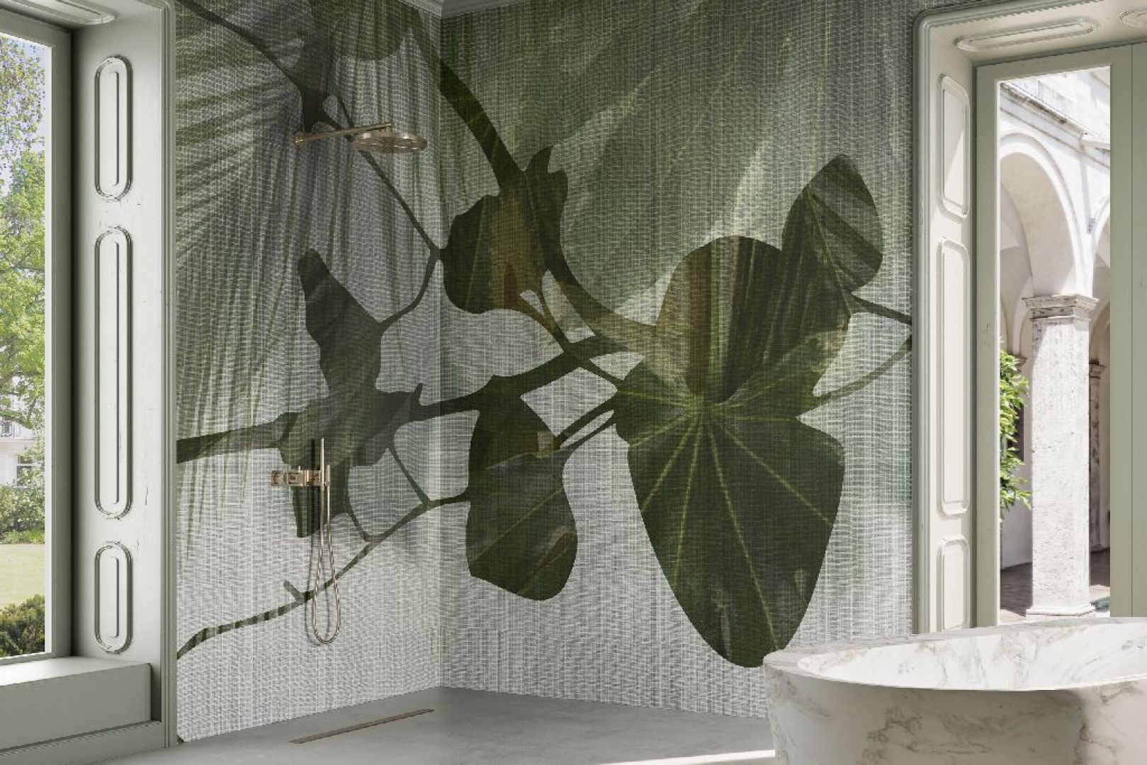 Ściany w łazience zdobi wzór Quisisana z kolekcji GlamFusion. Fot. Glamora/Dekorian Home