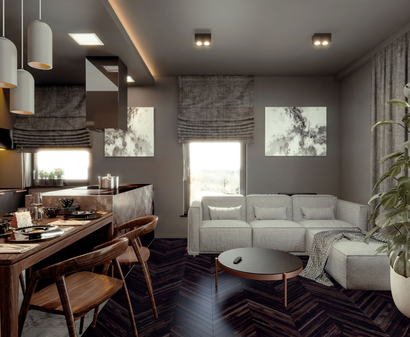 Mieszkanie zostało zaprojektowane dla studenta medycyny, który miał mocno sprecyzowane oczekiwania wobec wnętrza. Projekt i wizualizacje: Monika Staniec, Interior Design