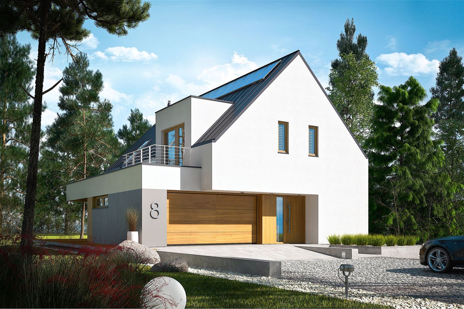 W projekcie przewidziano garaż z miejscem na dwa samochody. Projekt: pracownia Archipelag