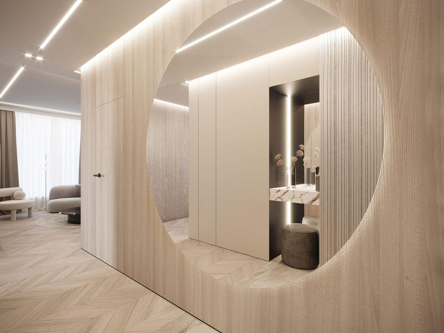 Czteropokojowe mieszkanie jest zlokalizowane w centrum Warszawy i liczy prawie 100 m² powierzchni. Projekt i zdjęcia: Moovin Interiors