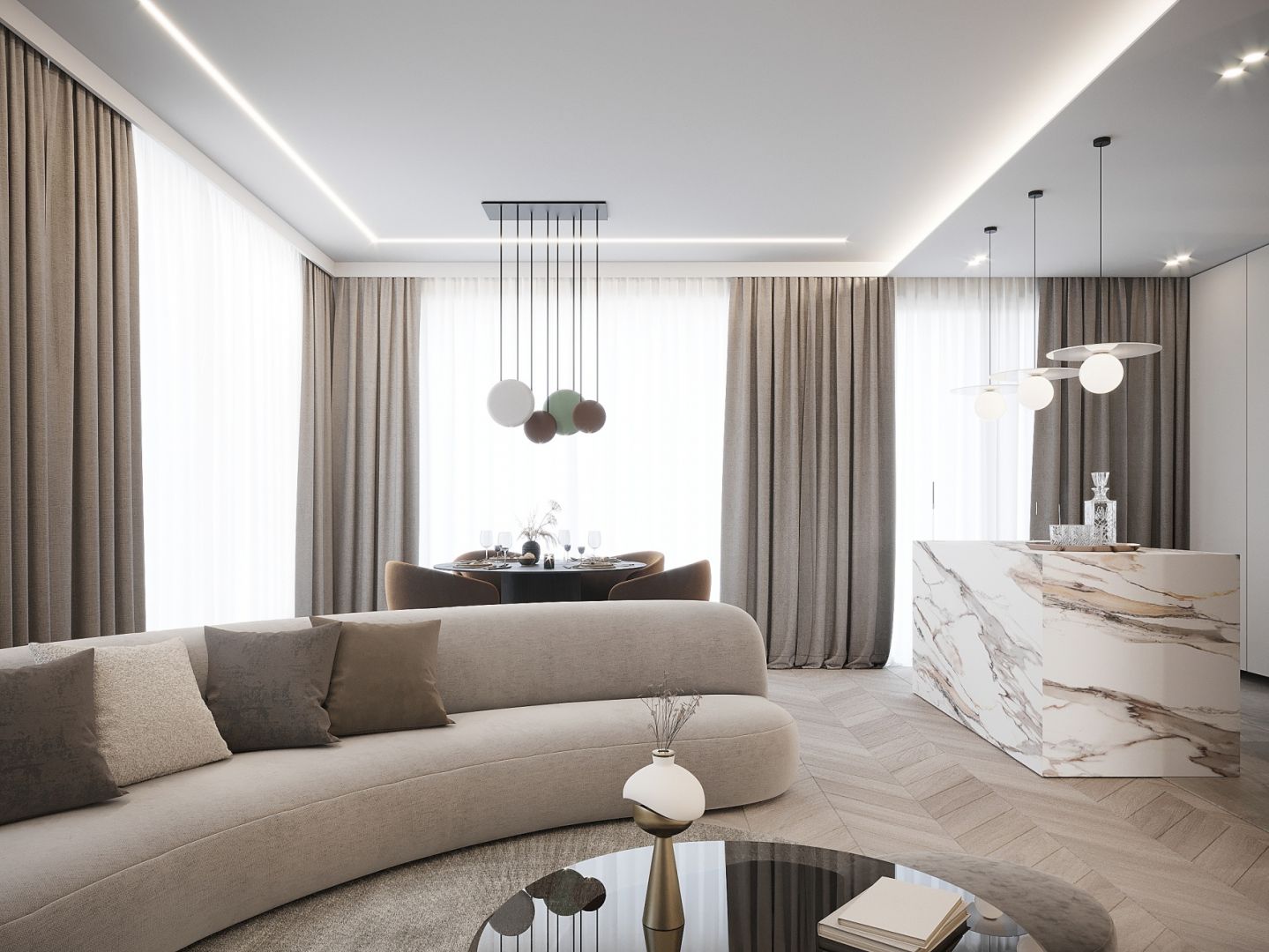 Czteropokojowe mieszkanie jest zlokalizowane w centrum Warszawy i liczy prawie 100 m² powierzchni. Projekt i zdjęcia: Moovin Interiors