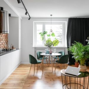Pomysł na salon połączony z kuchnią. 65-metrowe mieszkanie w zabytkowej kamienicy z kuchnią otwartą na salon i małą jadalnię. Projekt: Magdalena i Robert Scheitza, pracownia SHLTR Architekci