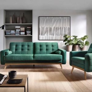 Zielona sofa z pikowaniami w stylu vintage. Fot. Sweet Sit 