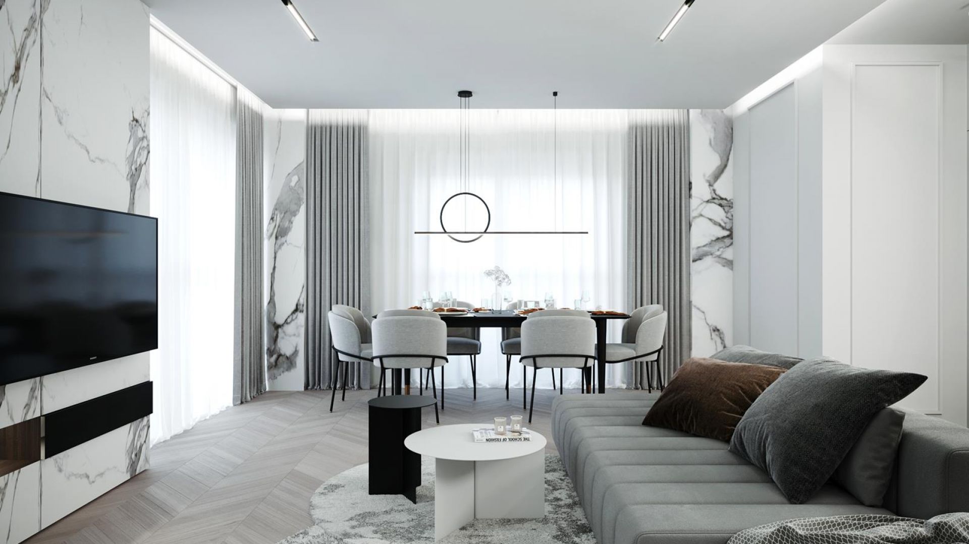 112-metrowy apartament w nowoczesnym stylu. Wzór marmuru jest piękny!
