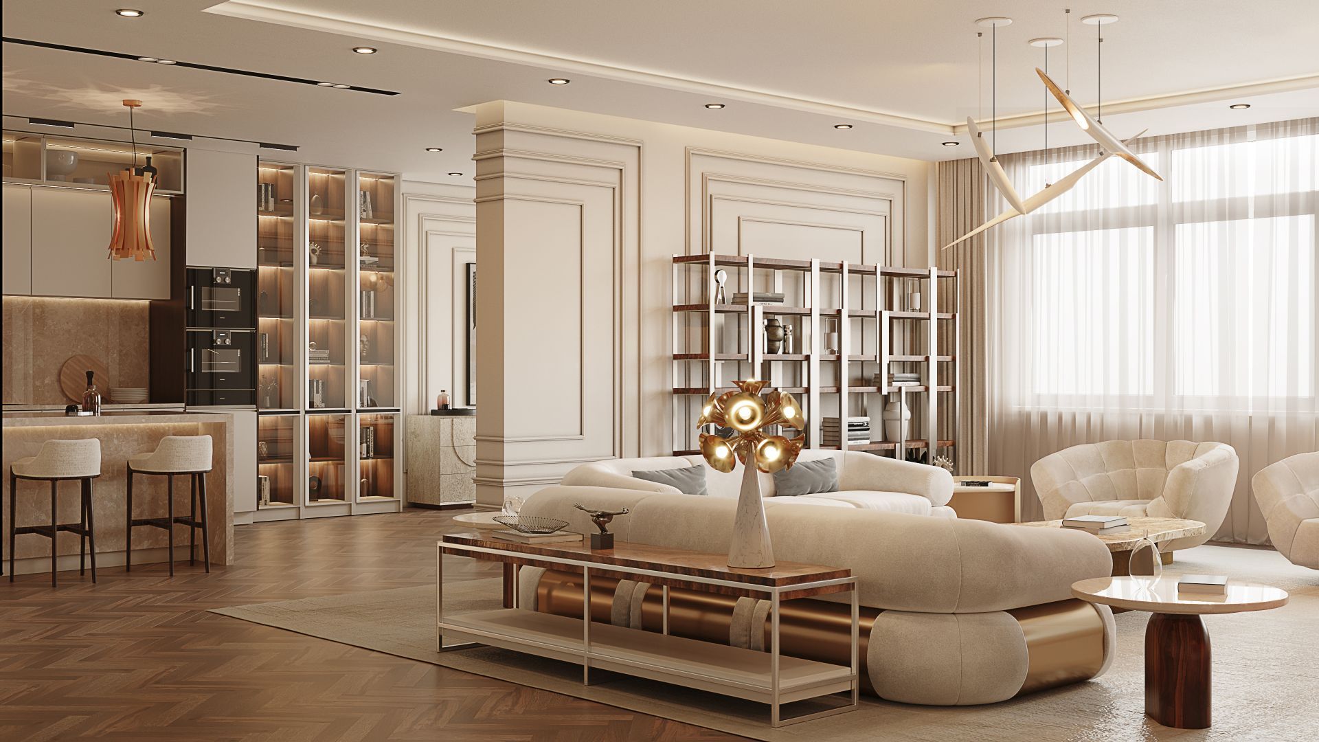 Elegancka i luksusowa strefa dzienna w wartym 16 mln euro apartamencie. Projekt i zdjęcia: Covet House