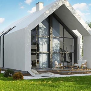 Prezentujemy nowoczesny dom typu stodoła z dachem dwuspadowym, garażem i dużymi przeszkleniami. Projekt Z215 A z pracowni Z500. Fot. Studio Z500