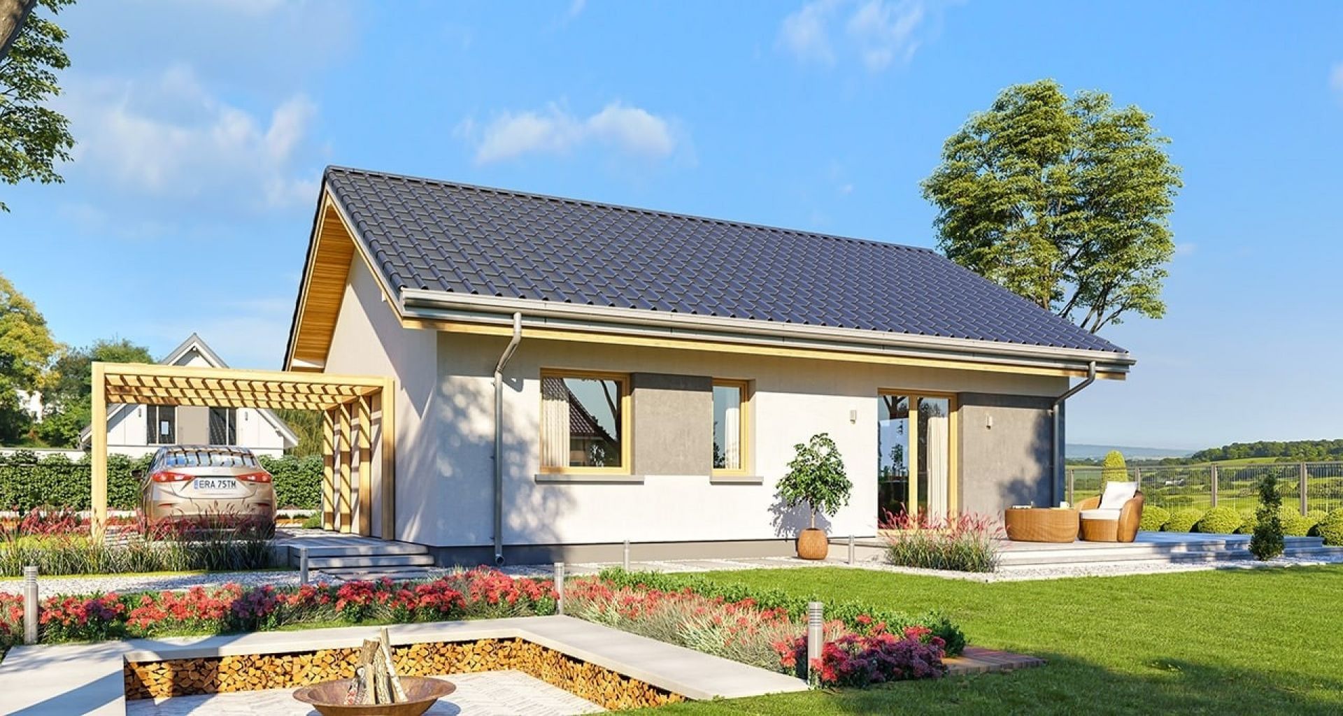 Budynek zaprojektowano jako parterowy, założony na planie prostokąta o wymiarach 11x8 m, przykryty dwuspadowym dachem. Projekt: arch. Michał Gąsiorowski. Fot. MG Projekt