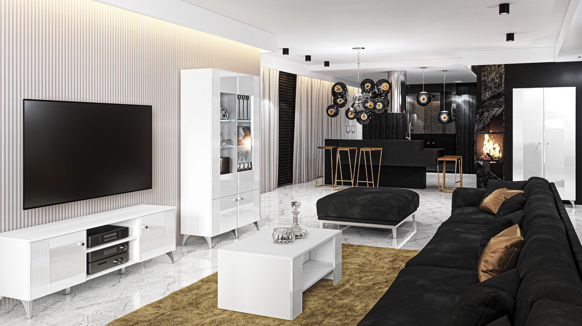 Białe meble do salonu z kolekcji Villa. Dostępne w ofercie Salonów Agata. Cena: 599 zł/szafka RTV, 399 zł/stolik, 959 zł/witryna, 1.159 zł/komoda. Fot. Salony Agata