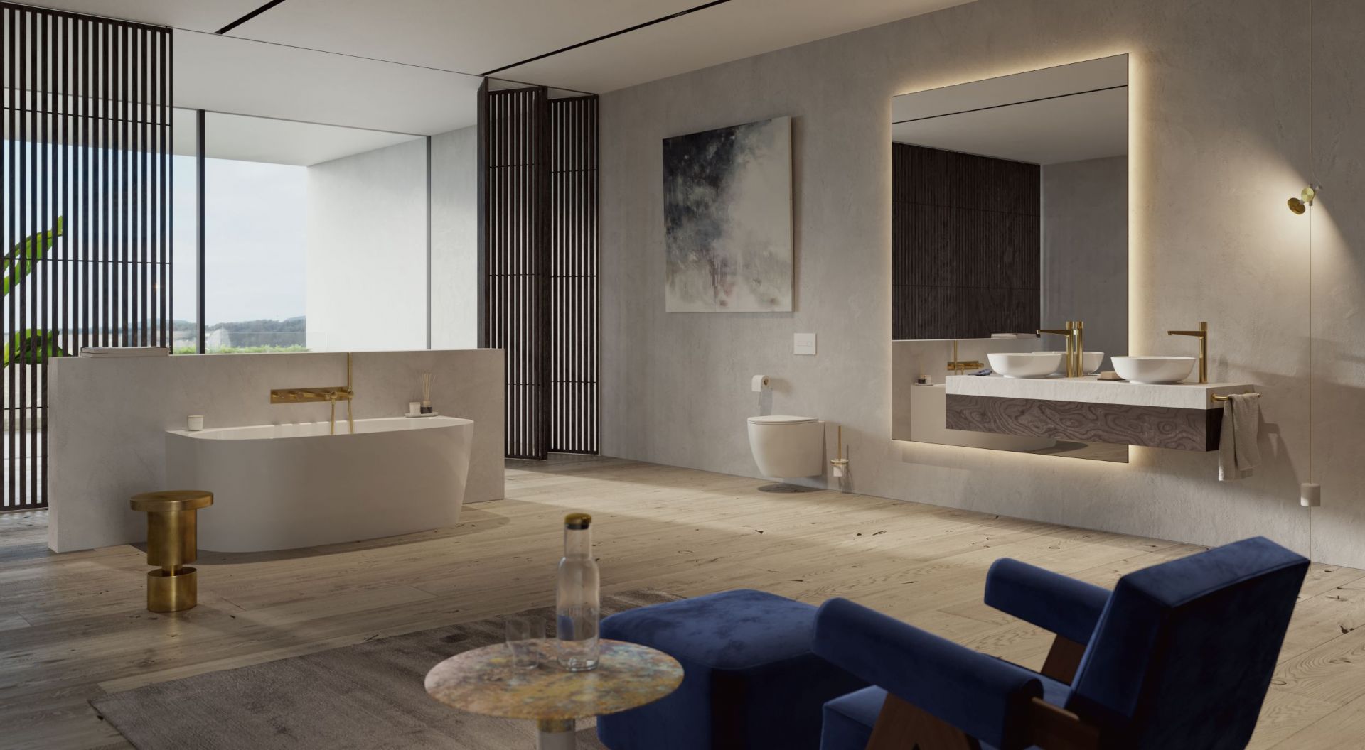Oszczędny, architektoniczny wzór kolekcji OMNIRES CONTOUR z wyraźnym frezowaniem zachwyca wyrafinowanym zestawieniem faktur i perfekcyjnym wykonaniem. Fot. Omnires