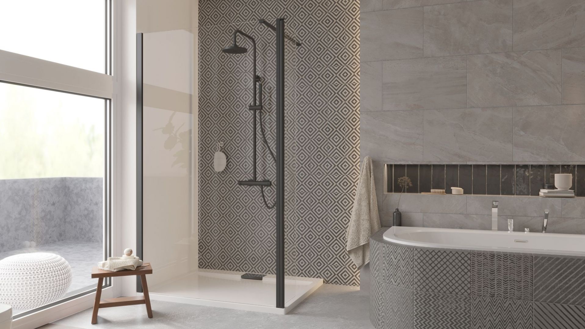 Kabina walk in + panel boczny ECO-N black. Fot. Besco