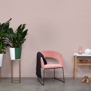 Wystarczy ściany pomalować farbą Beckers Designer Colour w kolorze Powder Pink oraz dokomponować delikatne krzesło w odcieniu ciepłego różu i pokaźnych rozmiarów kwiaty doniczkowe, które będą stanowić ważny kontrast kolorystyczny aranżacji. Fot. Beckers