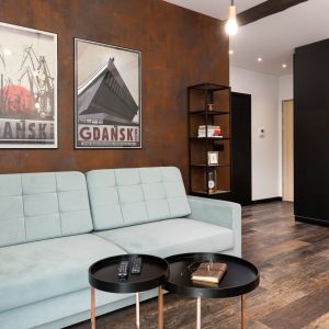 Na ścianie w salonie znalazł się tynk strukturalny z efektem rdzy. Projekt wnętrza: Aneta Subda. Zdjęcia:  STOLZ Photography Team dla Renters.pl. Współpraca: Dekorian Home