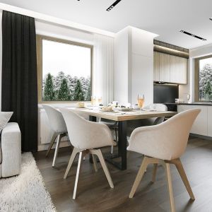 Salon połączony jest z jadalnią oraz z kuchnią. Projekt: arch. Michał Gąsiorowski. Fot. MG Projekt