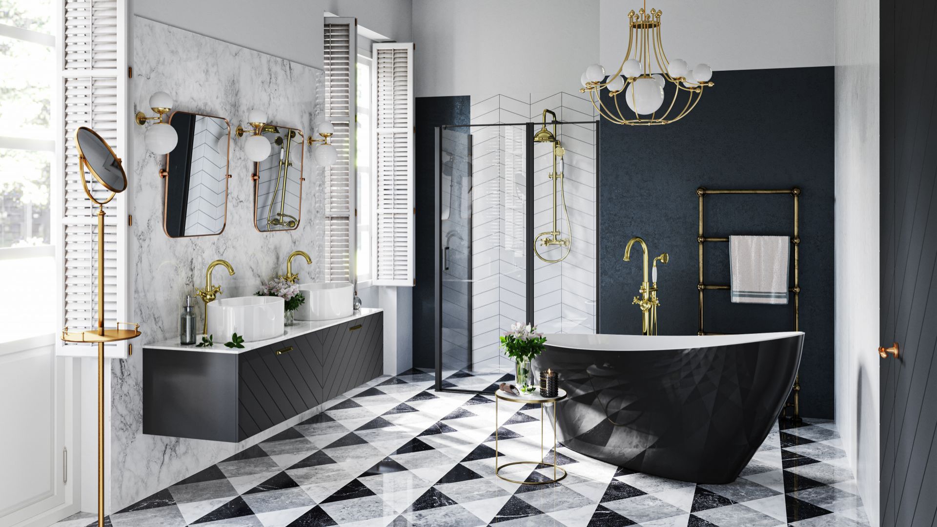 Czarne i złote baterie w łazience: piękne wnętrza, świetne projekty