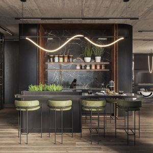 Centralną częścią apartamentu jest kuchnia z wyspą. Autorki projektu: Agnieszka Zaremba, Magdalena Kostrzewa Świątek, Katarzyna Dąbek, TISSU Architecture 