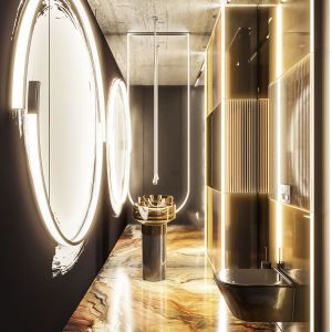 Bardzo stylowa łazienka dla gości. Autorki projektu: Agnieszka Zaremba, Magdalena Kostrzewa Świątek, Katarzyna Dąbek, TISSU Architecture 