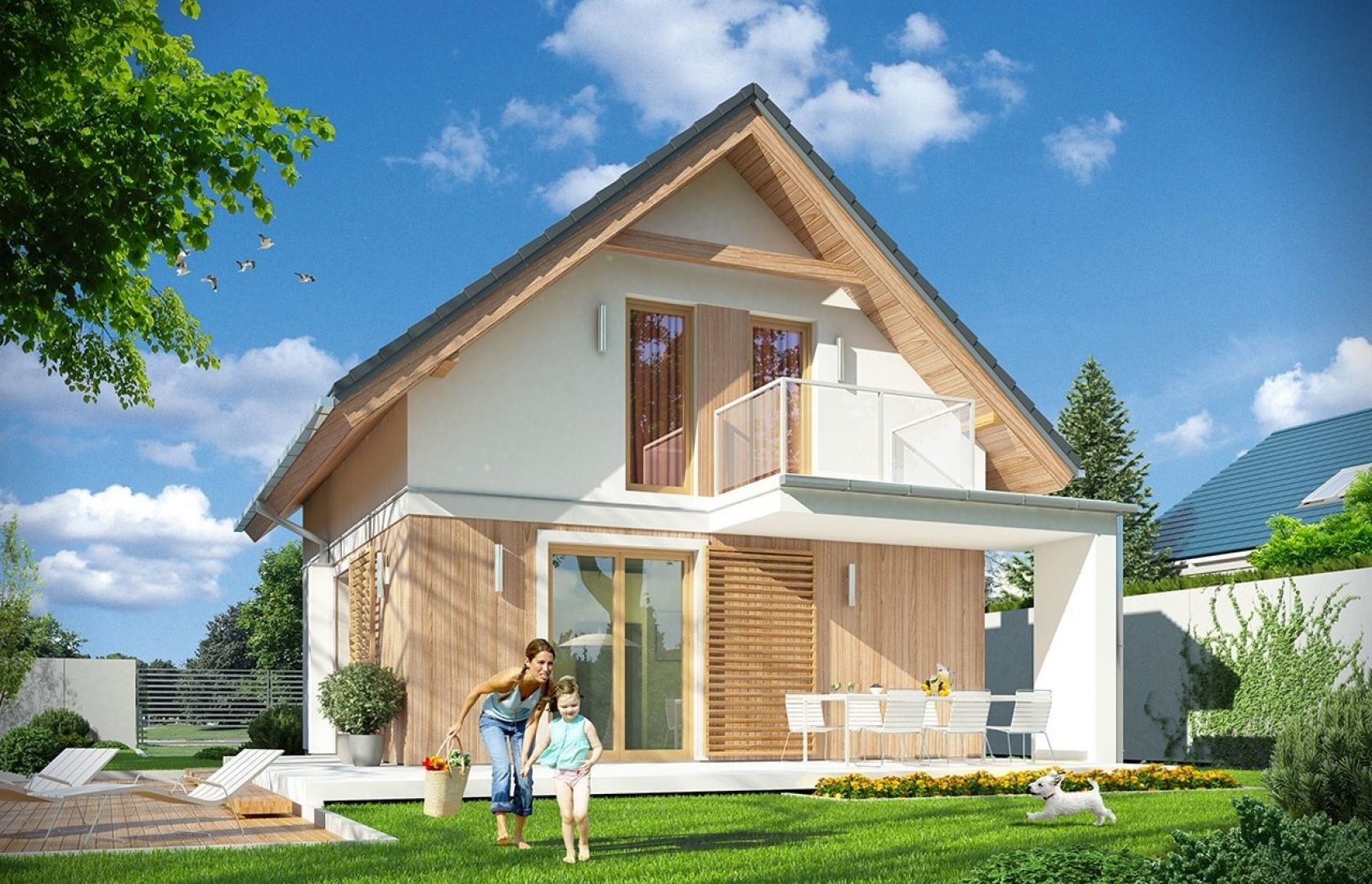 Ma poddasze użytkowe i przykryty jest dwuspadowym dachem. Projekt: arch. Michał Gąsiorowski. Fot. MG Projekt