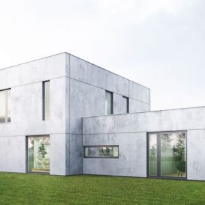 Betonowy dom z płaskim dachem. Autorzy projektu: Magdalena Gierczak, Zbigniew Gierczak, Inostudio Architekci