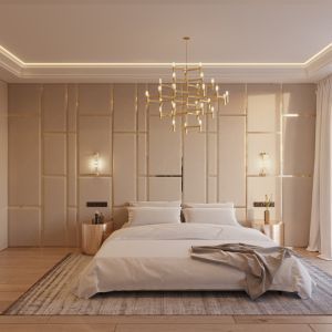 Stylowa sypialnia to idealna propozycja dla osób ceniących ponadczasowe rozwiązania.Projekt NABOO STUDIO 