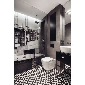 Łazienka z prysznicem w biało-czarnym kolorze. Projekt: pracownia Magma. Fot. Fotomohito
