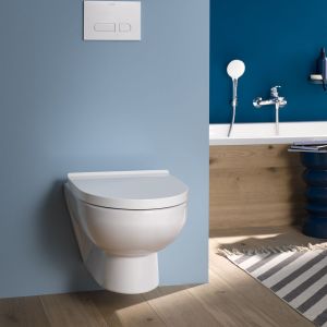 Asortyment misek toaletowych Duravit No.1 oferuje innowacyjną technologię spłukiwania Duravit Rimless®, która gwarantuje doskonałe wyniki spłukiwania oraz łatwe czyszczenie. Fot. Duravit
