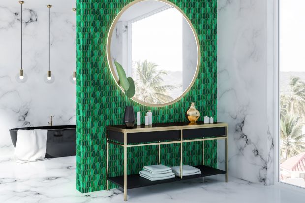 Ściany w łazience i w kuchni. Zielona mozaika jest super!