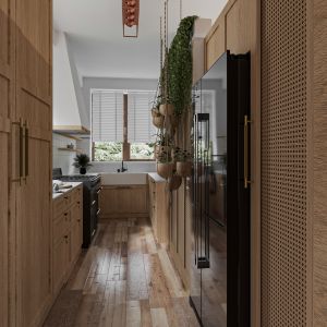 Rośliny wykorzystane w kuchni mają nadać jej charakter i oddać klimat wysp. Projekt i zdjęcia: Studio Rysik