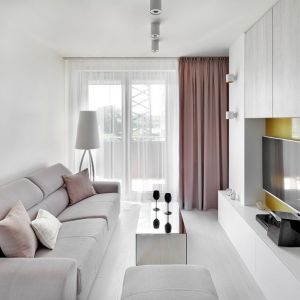 Białe ściany w salonie optycznie powiększają małe wnętrze. Projekt: Katarzyna Rohde, pracownia HOME & STYLE. Fot. Bernard Białorucki, studio Art Media Factory