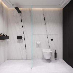Prysznic typu walk-in w łazience. Projekt i wizualizacje: kaim.work