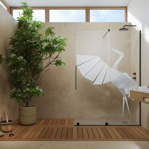 Pomysł na łazienkę w stylu biophilic design - kabina z nadrukiem. Fot. mat. prasowe Radaway