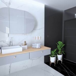 Meble do łazienki z kolekcji Koral zaprojektowana przez wspomniane Grynasz Studio. Fot. Devo