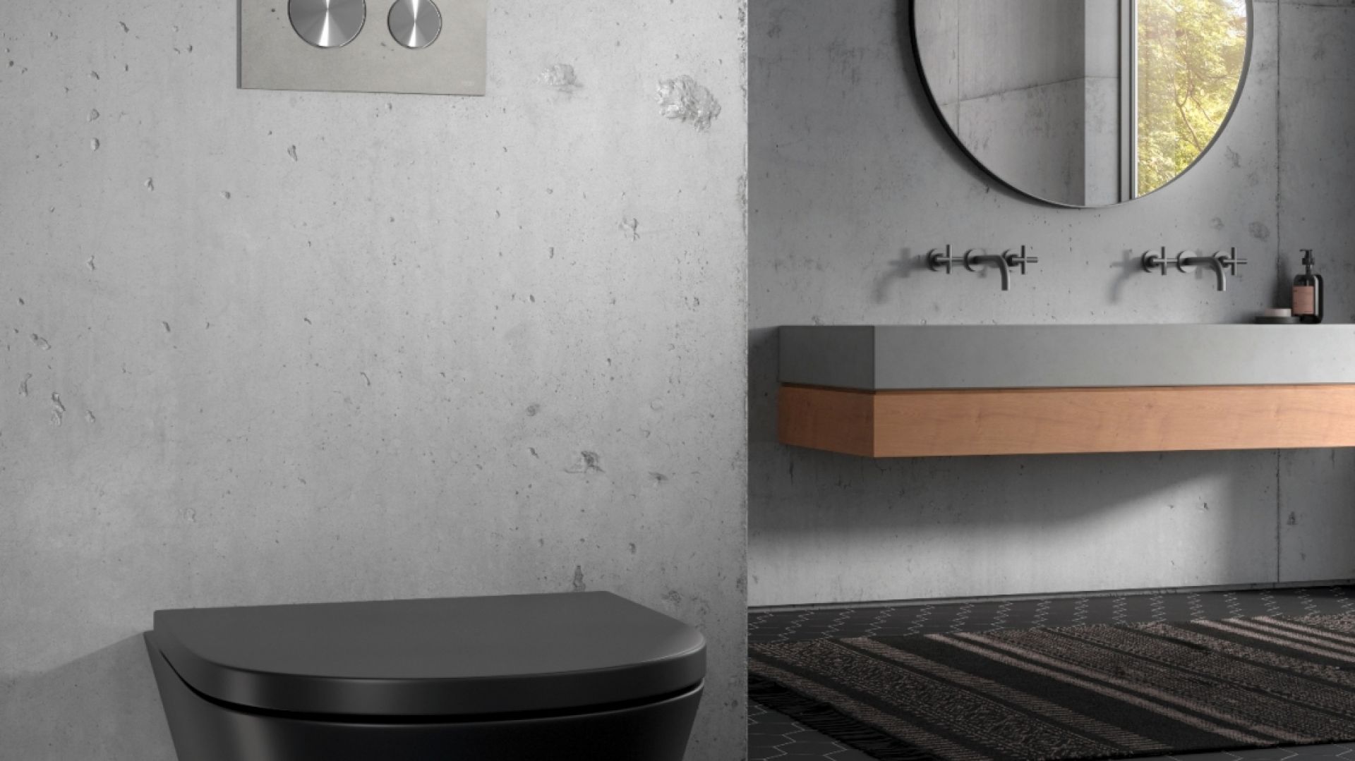 Nowoczesna łazienka: postaw na beton. Nowy przycisk spłukujący!