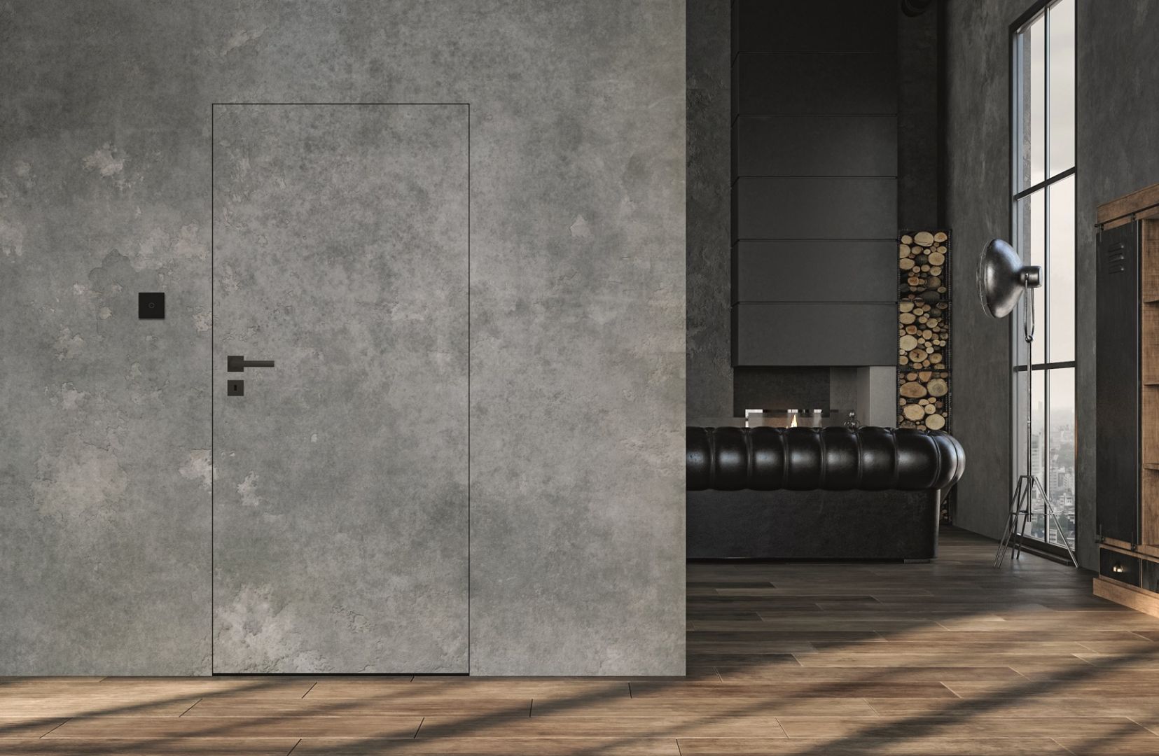 Drzwi z ukrytą ościeżnicą Harmony beton dekoracyjny. Fot. Pol-Skone