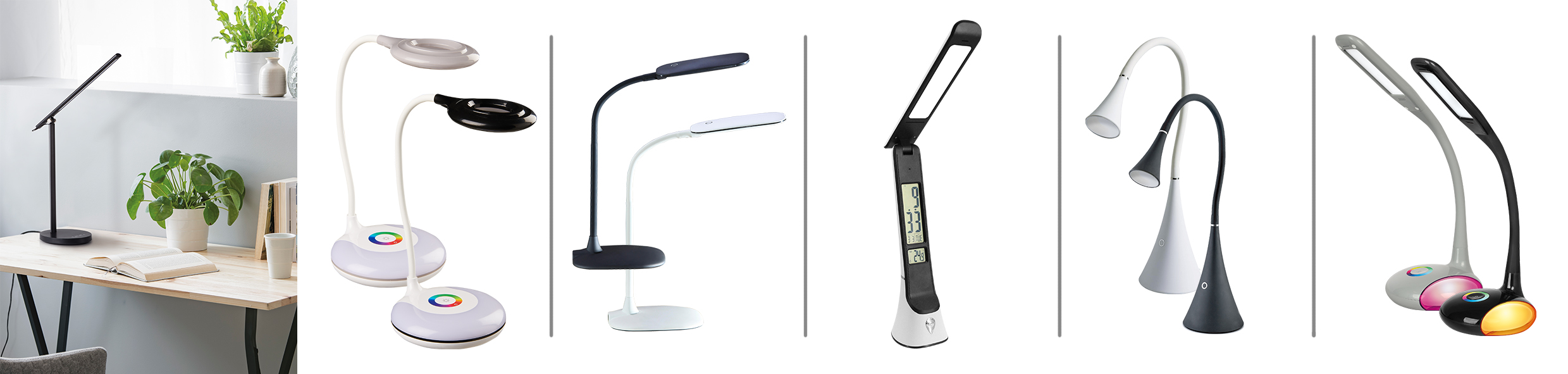 1. Lampka biurowa REXAR, czarna, 96,90 zł, 2. Lampa biurkowa MERKURY różne kolory, 78,90 zł, 3. Lampka biurkowa MEI różne kolory, 99,90 zł, 4. Lampka biurowa TORI, 159 zł, 5. Lampa biurkowa WILTON różne kolory, 119 zł, 6. Lampka biurkowa AJE-VENUS, różne kolory, 159 zł. Sprzedaż: Leroy Merlin
