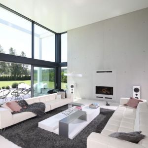 Beton w nowoczesnym salonie. Projekt wnętrza: Hanna i Seweryn Nogalscy, Beton House Architekci. Fot. Bartosz Jarosz
