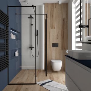 Mała, kolorowa łazienka z prysznicem. Projekt wnętrza i wizualizacje: Bart-Box/Luxrad