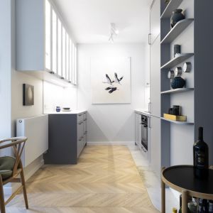 Jasna kuchnia z funkcjonalnym układem. Projekt wnętrza: Joanna Lemka-Wójcik, jlw studio. Fot. Ula Mróz