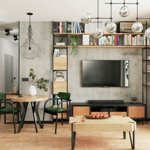 W salonie zaplanowano miejsce na jadalnię. Projekt wnętrza: ATUT Architektura Wnętrz