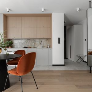 Mała jasna kuchnia w 43-metrowym mieszkaniu. Projekt wnętrza Conceptownia. Zdjęcia i stylizacja Magda Łojewska, Vey Photography