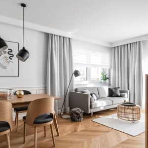 Drewniana podłoga w salonie. Projekt Anna Maria Sokołowska, Katarzyna Nowak, pracownia Anna Maria Sokołowska Architektura Wnętrz. Zdjęcia Fotomohito