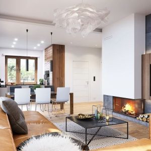 Aranżacja wnętrza: salon z jadalnią. Projekt: arch. Michał Gąsiorowski. Fot. MG Projekt